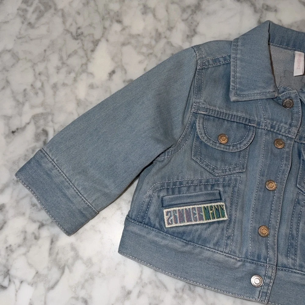 NWOT Zimmermann Kids Denim Jacket with Rainbow Patch 1Y